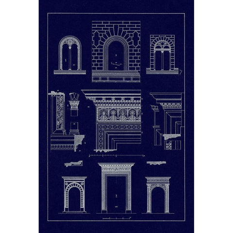 Windows and Doorways of the Renaissance (Blueprint) Black Modern Wood Framed Art Print with Double Matting by Buhlmann, J.