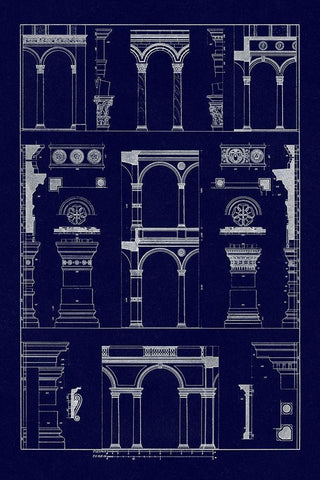Arcades of the Renaissance (Blueprint) Black Ornate Wood Framed Art Print with Double Matting by Buhlmann, J.