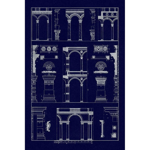 Arcades of the Renaissance (Blueprint) Gold Ornate Wood Framed Art Print with Double Matting by Buhlmann, J.