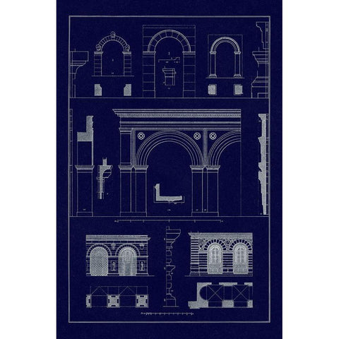 Gateways, Arches and Arcades (Blueprint) White Modern Wood Framed Art Print by Buhlmann, J.