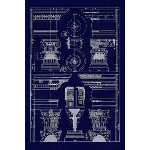 Pediments of the Renaissance (Blueprint) White Modern Wood Framed Art Print by Buhlmann, J.