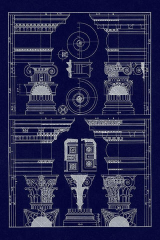Pediments of the Renaissance (Blueprint) White Modern Wood Framed Art Print with Double Matting by Buhlmann, J.