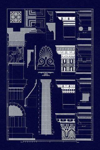 Details of the Parthenon at Athens (Blueprint) White Modern Wood Framed Art Print with Double Matting by Buhlmann, J.