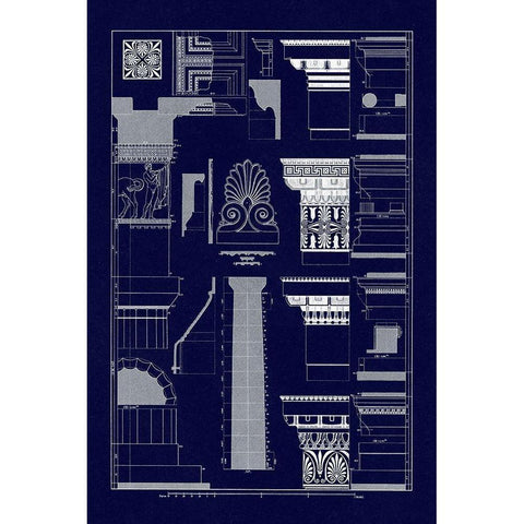 Details of the Parthenon at Athens (Blueprint) Black Modern Wood Framed Art Print with Double Matting by Buhlmann, J.