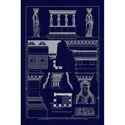 Porch of the Caryatids (Blueprint) White Modern Wood Framed Art Print by Buhlmann, J.