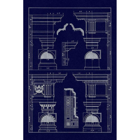 Doric and Tuscan Orders (Blueprint) Black Modern Wood Framed Art Print with Double Matting by Buhlmann, J.