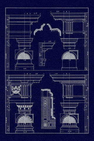 Doric and Tuscan Orders (Blueprint) White Modern Wood Framed Art Print with Double Matting by Buhlmann, J.