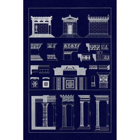 Hellenic Chapel and Decorative Forms (Blueprint) Black Modern Wood Framed Art Print by Buhlmann, J.