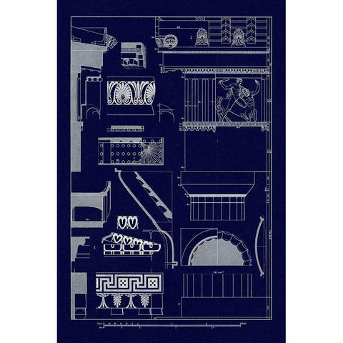 Details of Parthenon at Athens (Blueprint) Black Modern Wood Framed Art Print with Double Matting by Buhlmann, J.