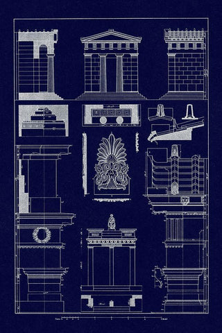 Temple of Diana, Monument of Thrasyllus (Blueprint) Black Ornate Wood Framed Art Print with Double Matting by Buhlmann, J.