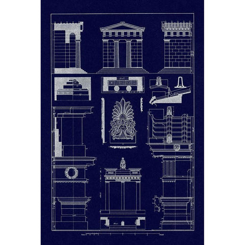 Temple of Diana, Monument of Thrasyllus (Blueprint) White Modern Wood Framed Art Print by Buhlmann, J.