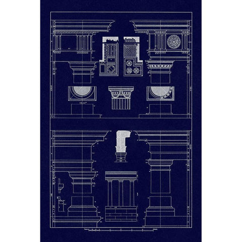 Doric, Tuscan Orders and Columns (Blueprint) Black Modern Wood Framed Art Print by Buhlmann, J.