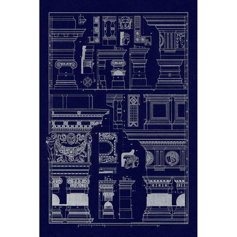 Details of Basilica at Vicenza and Library at Venice (Blueprint) Black Modern Wood Framed Art Print by Buhlmann, J.