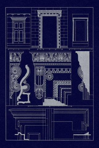 Doorways and Windows (Blueprint) Black Ornate Wood Framed Art Print with Double Matting by Buhlmann, J.