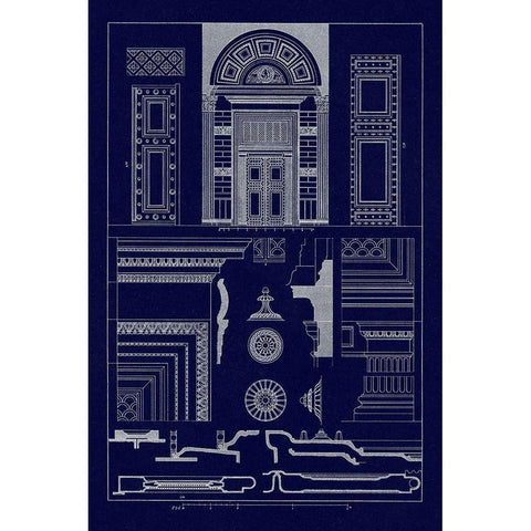 Doorway of the Pantheon at Rome (Blueprint) Gold Ornate Wood Framed Art Print with Double Matting by Buhlmann, J.