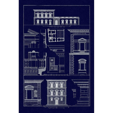 Palazzos Pandolfini and Bartolini at Florence (Blueprint) Black Modern Wood Framed Art Print by Buhlmann, J.