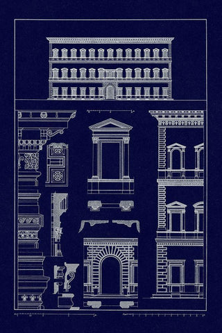 Palazzo Vendramin - Calergi at Venice (Blueprint) White Modern Wood Framed Art Print with Double Matting by Buhlmann, J.