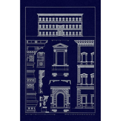 Palazzo Vendramin - Calergi at Venice (Blueprint) Black Modern Wood Framed Art Print with Double Matting by Buhlmann, J.