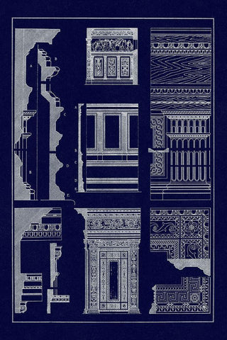 Wall Facing with Wood Paneling (Blueprint) Black Ornate Wood Framed Art Print with Double Matting by Buhlmann, J.