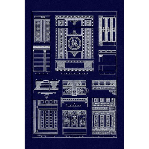 Ceilings with Visible Course of Beams (Blueprint) Black Modern Wood Framed Art Print with Double Matting by Buhlmann, J.