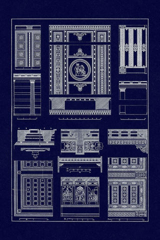 Ceilings with Visible Course of Beams (Blueprint) White Modern Wood Framed Art Print with Double Matting by Buhlmann, J.