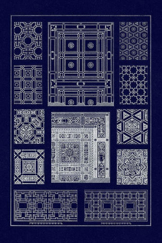 Ceilings with Bays and Mouldings (Blueprint) Black Ornate Wood Framed Art Print with Double Matting by Buhlmann, J.