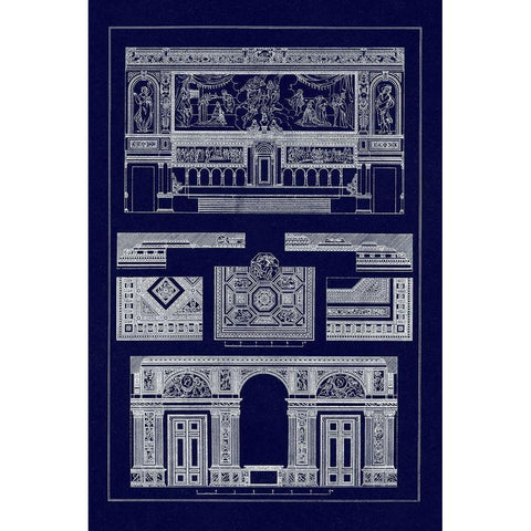 Decoration of Large Halls (Blueprint) White Modern Wood Framed Art Print by Buhlmann, J.