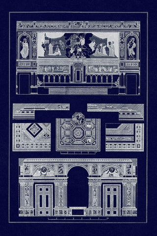 Decoration of Large Halls, Polychrome (Blueprint) White Modern Wood Framed Art Print with Double Matting by Buhlmann, J.