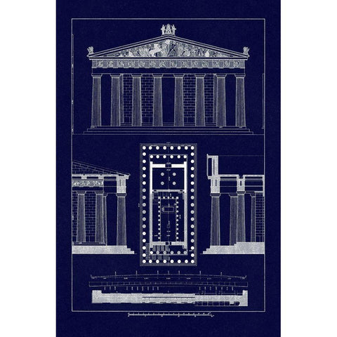 The Parthenon at Athens, Polychrome (Blueprint) Gold Ornate Wood Framed Art Print with Double Matting by Buhlmann, J.