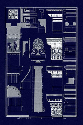 Details of Parthenon, Polychrome (Blueprint) Black Ornate Wood Framed Art Print with Double Matting by Buhlmann, J.