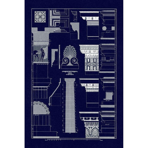 Details of Parthenon, Polychrome (Blueprint) Black Modern Wood Framed Art Print by Buhlmann, J.