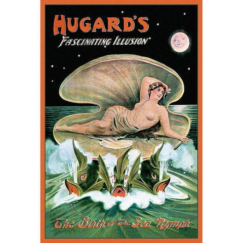 Magicians: Hugards Fascinating Illusion: The Birth of the Sea Nymph Gold Ornate Wood Framed Art Print with Double Matting by Printing, Day