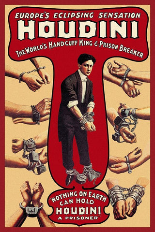 Magicians: Houdini: The Worlds Handcuff King and Prison Breaker Black Ornate Wood Framed Art Print with Double Matting by Russel and Morgan