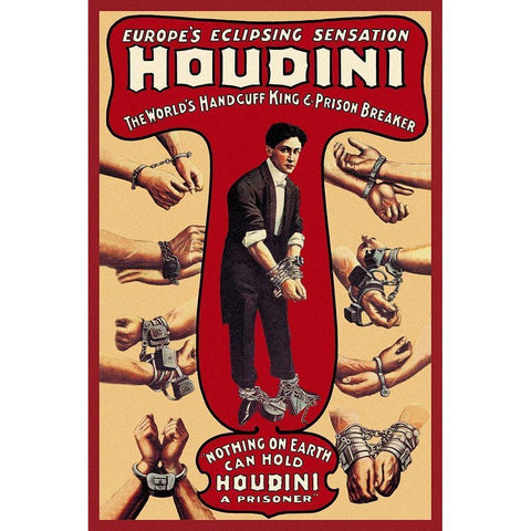 Magicians: Houdini: The Worlds Handcuff King and Prison Breaker Gold Ornate Wood Framed Art Print with Double Matting by Russel and Morgan