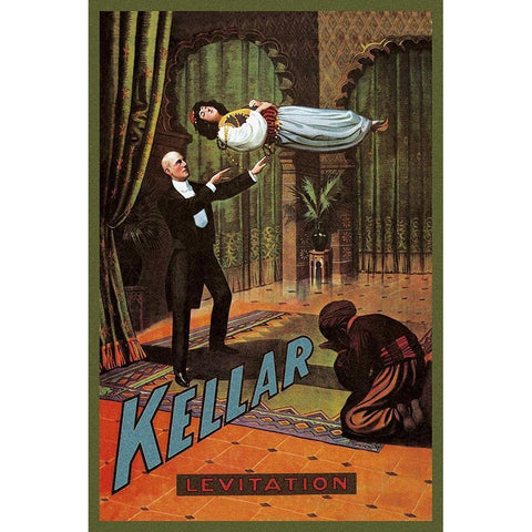 Magicians: Kellar: Levitation Gold Ornate Wood Framed Art Print with Double Matting by Unknown