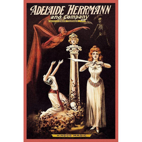 Magicians: Adelaide Herrmann and Company: Hindoo Magic Gold Ornate Wood Framed Art Print with Double Matting by Alexander, C.