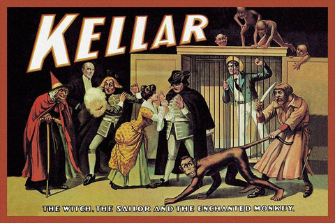 Magicians: Kellar: The Witch, the Sailor and the Enchanted Monkey Black Ornate Wood Framed Art Print with Double Matting by Unknown