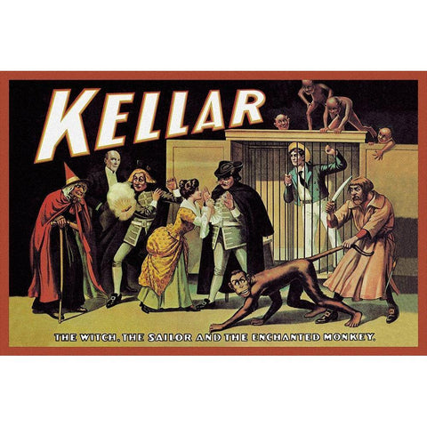 Magicians: Kellar: The Witch, the Sailor and the Enchanted Monkey Black Modern Wood Framed Art Print with Double Matting by Unknown