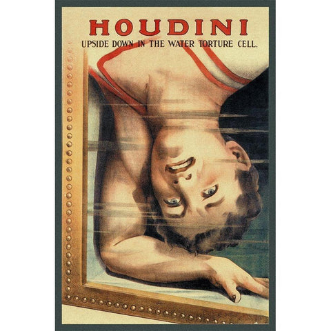 Magicians: Houdini: Upside Down in the Water Torture Cell Gold Ornate Wood Framed Art Print with Double Matting by Strobridge