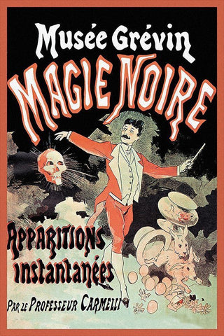 Magicians: Musee Grevin Magie Noire: Apparitions Instantanees par le Professeur Carmelli White Modern Wood Framed Art Print with Double Matting by Cheret, Jules