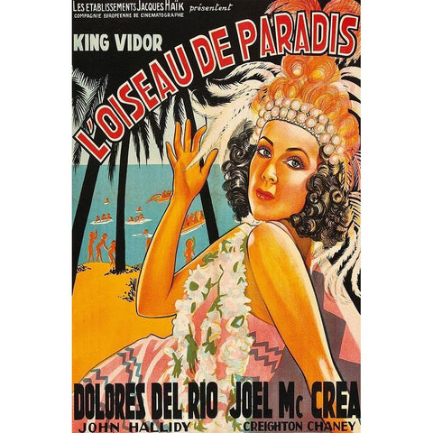 Vintage Film Posters: Bird of Paradise Loiseau de Paradis White Modern Wood Framed Art Print by Unknown