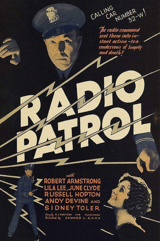 Vintage Film Posters: Radio Patrol White Modern Wood Framed Art Print with Double Matting by Unknown