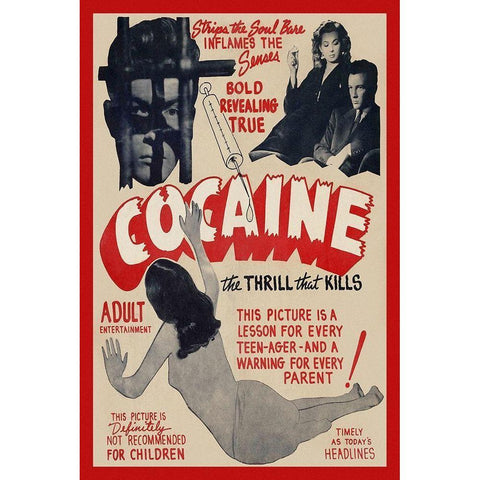 Vintage Vices: Cocaine: The Thrill the Kills Black Modern Wood Framed Art Print with Double Matting by Vintage Vices