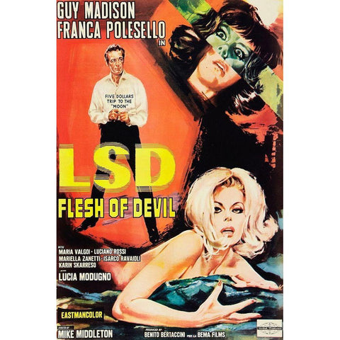 Vintage Vices: LSD: Flesh of the Devil White Modern Wood Framed Art Print by Vintage Vices