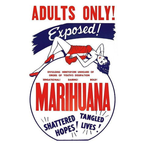 Vintage Vices: Adults Only! Marihuana White Modern Wood Framed Art Print by Vintage Vices