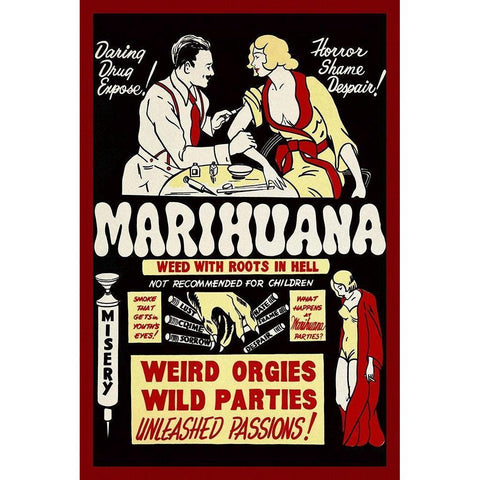 Vintage Vices: Marihuana: Weed with Roots in Hell Black Modern Wood Framed Art Print with Double Matting by Vintage Vices