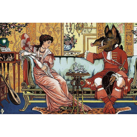 Beauty and the Beast  - The Courtship White Modern Wood Framed Art Print by Crane, Walter