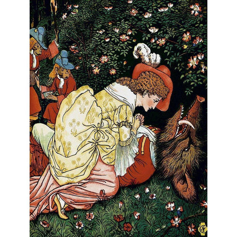 Beauty and the Beast - In the Woods Gold Ornate Wood Framed Art Print with Double Matting by Crane, Walter