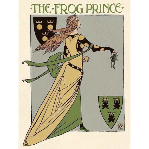 Frog Prince Title Page Black Modern Wood Framed Art Print with Double Matting by Crane, Walter