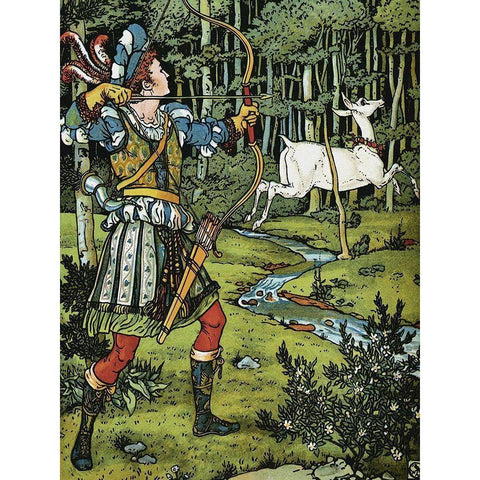 Hind in the Wood - The Archer White Modern Wood Framed Art Print by Crane, Walter